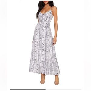 Cupcakes And Cashmere Maxi White Black Sleeves  Floral sundress boho Dress Small